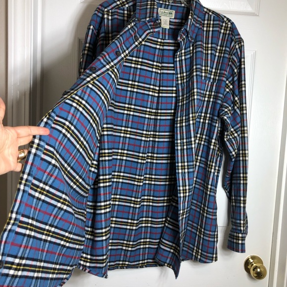 L.L. Bean Soft Cotton brushed Blue Yellow Red Plaid Button Down Shirt L Regular - Picture 7 of 13